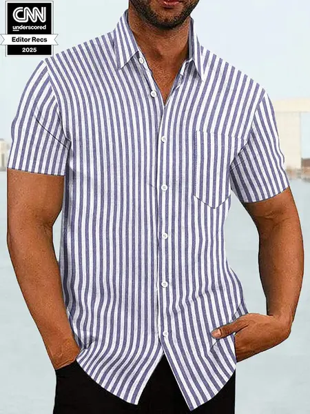 Short Sleeve Casual Shirt (US Only), Dark Gray Stripe / XXL