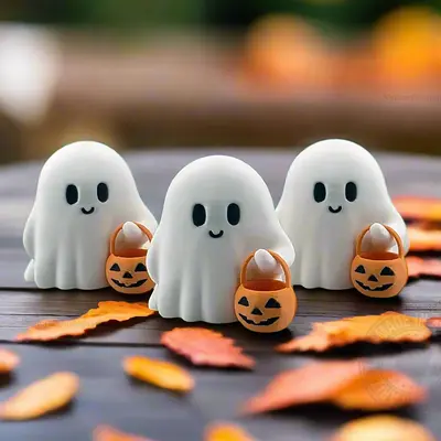 Cute Tiny Trick or Treat Ghost Halloween Decoration Desk Display - Spooky Bookshelf Decor Ornaments for Fall Accent Home Gift...