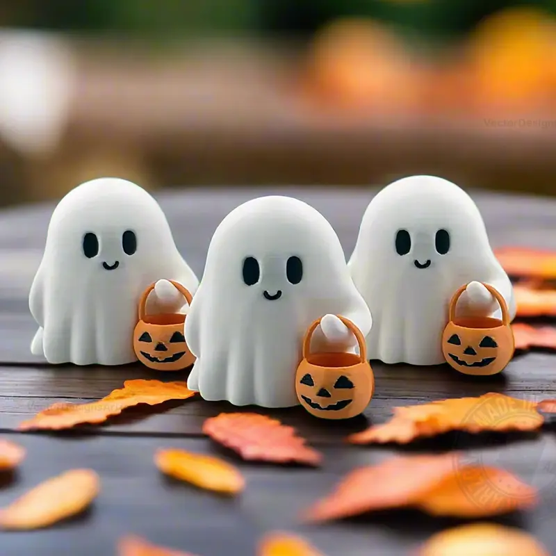 Cute Tiny Trick or Treat Ghost Halloween Decoration Desk Display - Spooky Bookshelf Decor Ornaments for Fall Accent Home Gift...