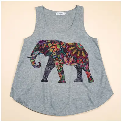 Colorful Elephant Tank Top - Black - XXL