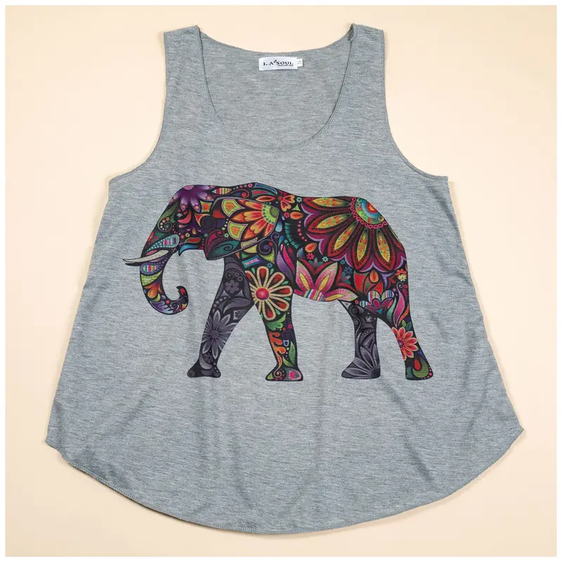 Colorful Elephant Tank Top - Black - XXL