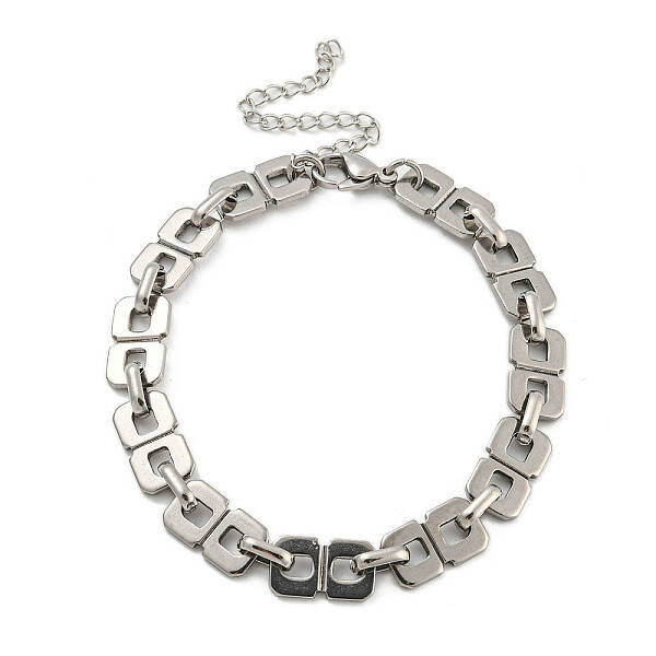 Non-Tarnish 304 Stainless Steel Square Link Chains Bracelets for Men & Women