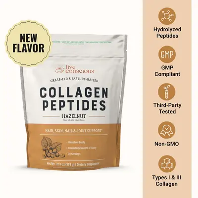 Live Conscious Collagen Peptides Powder - Naturally-Sourced Type I & III Hydrolyzed Bovine Collagen - For Hair, Skin, Nail &...