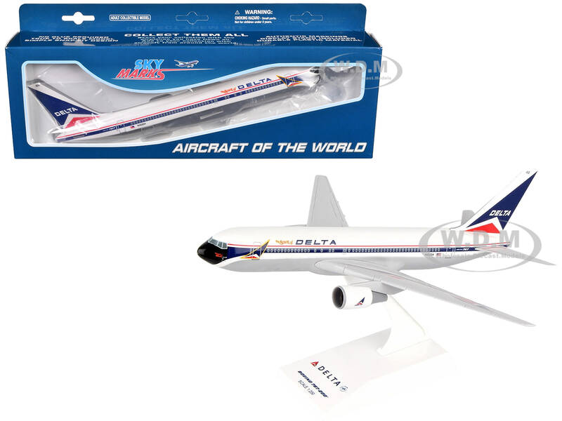 Boeing 767-200 Commercial Aircraft The Spirit of Delta Airlines (N170SY) White with Blue and Red Stripes (Snap-Fit) 1/200 Pla...