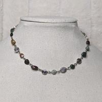 Moss Agate Beaded Choker Necklace with Spiral Charms | Handmade Bohemian Jewelry | Adjustable Crystal Necklace | Spiritual & ...