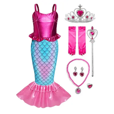 Mermaid Costume for Girls Princess Dress Up with Accessories – Comfortable & Sparkly Outfit for Halloween Parties