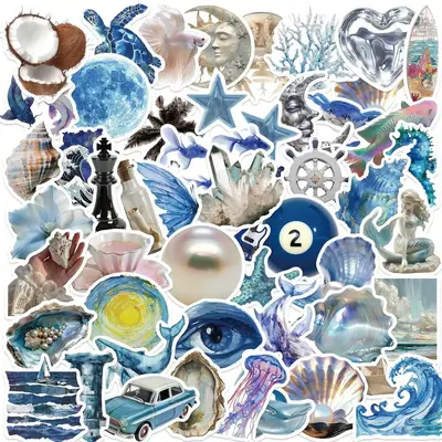Ocean Themed Sticker, 50pcs/pack Creative Waterproof Graffiti Sticker, DIY Decorative Sticker for Phone Case, Computer, Guita...