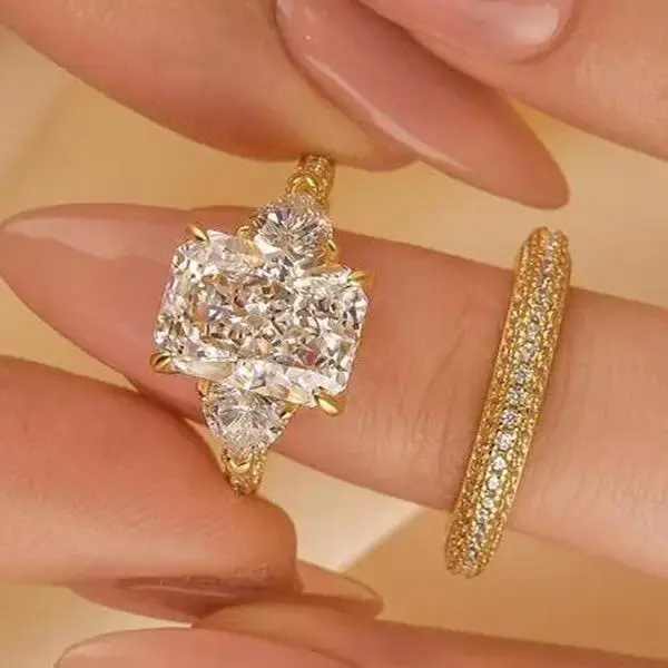 Effinny 5.0ct Radiant Cut & Heart Cut 5A Cubic Zirconia Wedding Set For Women, S925 Sterling Silver Promise Ring, Anniversary...