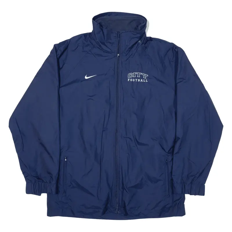 NIKE City Football Fleece Lined Rain Coat Blue Nylon Mens XL