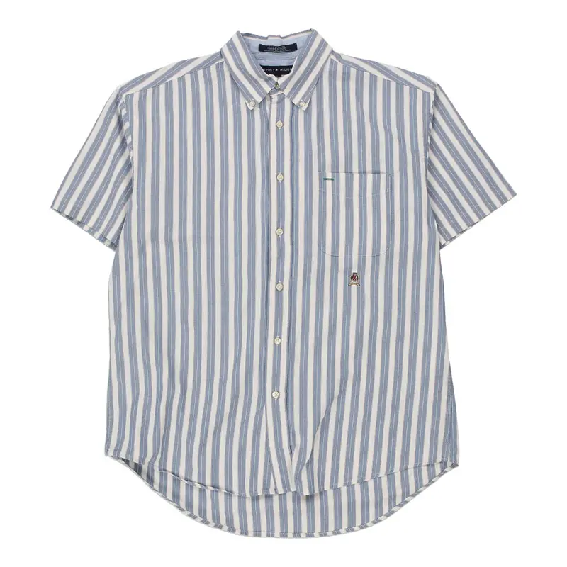 Tommy Hilfiger Striped Short Sleeve Shirt - Large Blue Cotton | Size: large