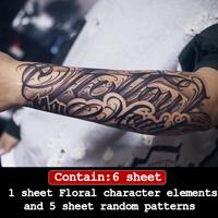 6 Large Herbal Tattoo Stickers Including 1 Gun Element, 5 Random Styles, Lasts 7-15 Days, Waterproof and Wear-Resistant, Real...