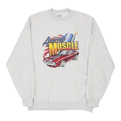 American Muscle Fruit Of The Loom Graphic Sweatshirt - Large Grey Cotton Blend
