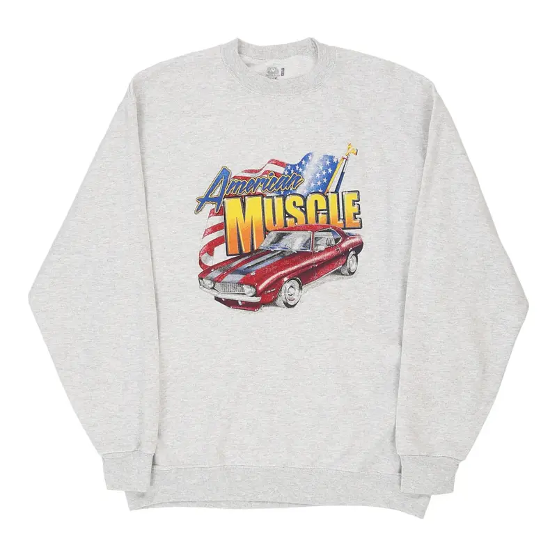 American Muscle Fruit Of The Loom Graphic Sweatshirt - Large Grey Cotton Blend