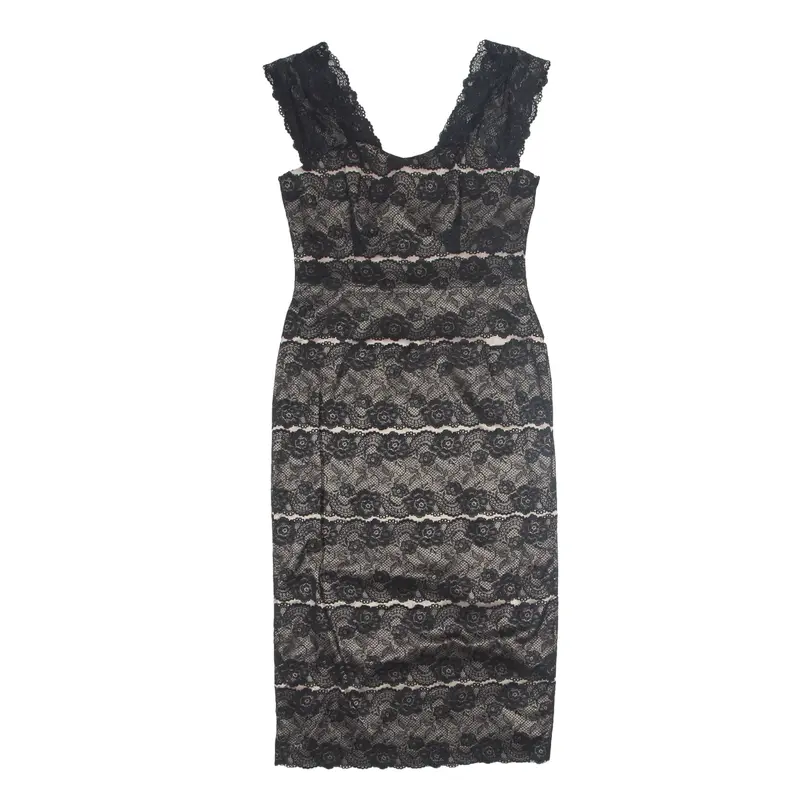 PHASE EIGHT Lace Pencil Dress Black Sleeveless Midi Womens UK 10