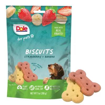 Dole for Pets Freshly Fetched Banana & Strawberry Dog Biscuits - Real Fruit Flavor - Vegan Crunchy Snacks - No Wheat, Corn, S...