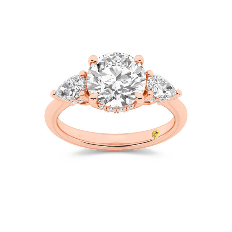 Celestia Three Stone Hidden Halo Round Lab Grown Diamond Engagement Ring | 10K Rose Gold 2 5/8 CT. TW.
