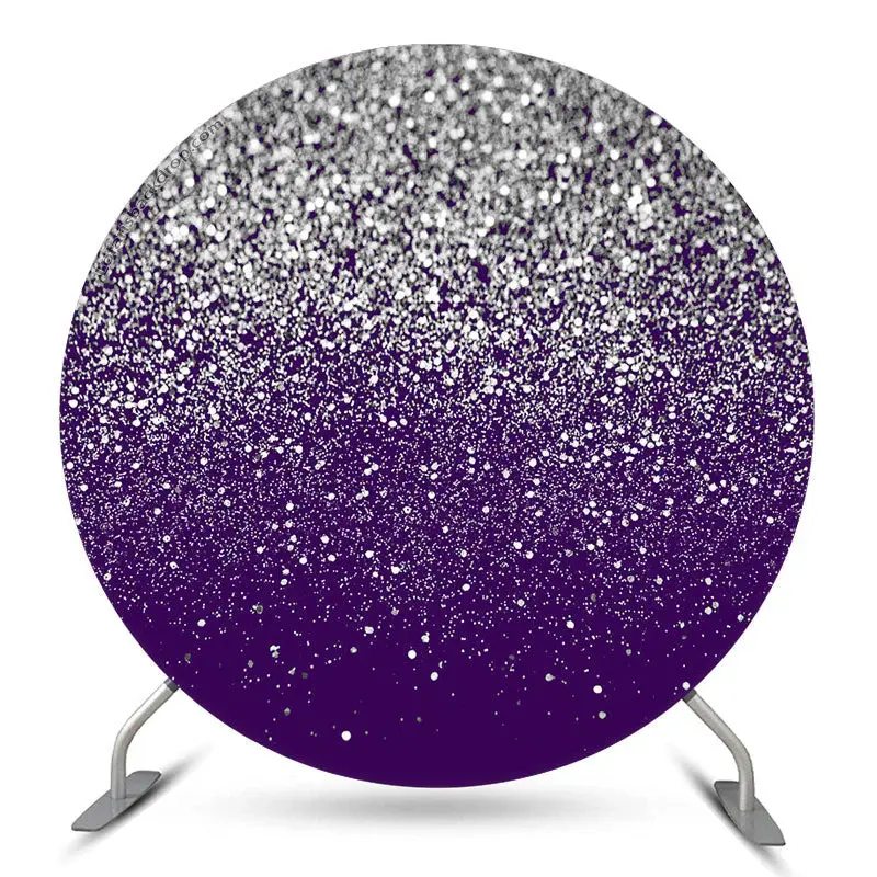 Aperturee Purple Silver Diamond Glitter Round Birthday Backdrop | Circle Party Backdrop | Custom Round Backdrop | Round Backd...