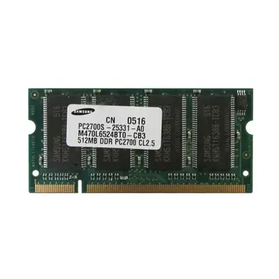 Samsung M470L6524BT0-CB3 | 512MB DDR-333MHz PC2700 Non-ECC Unbuffered SODIMM CL2.5 2Rx16 2.5V 200-Pin Memory Module