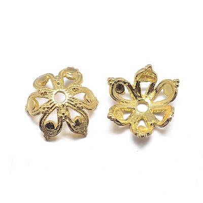 Real 18K Gold Plated 6-Petal 925 Sterling Silver Bead Caps