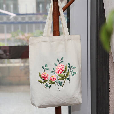 DIY Peony Pattern Tote Bag Embroidery Kit