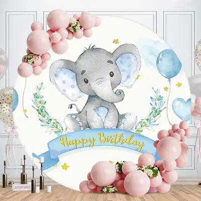 Aperturee Blue Ballon Elephant Round Birthday Backdrop