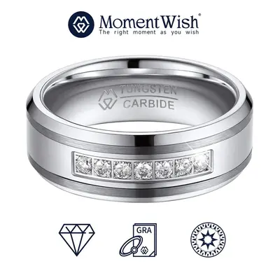 【#104 Men Ring】MomentWish Men Tungsten Engagement Ring, Wedding Ring for Men