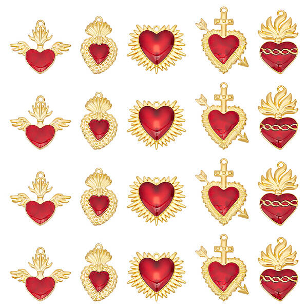 20Pcs 5 Styles Alloy Enamel Pendants