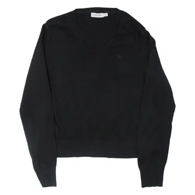 CALVIN KLEIN Girls Jumper Black V-Neck Tight Knit L