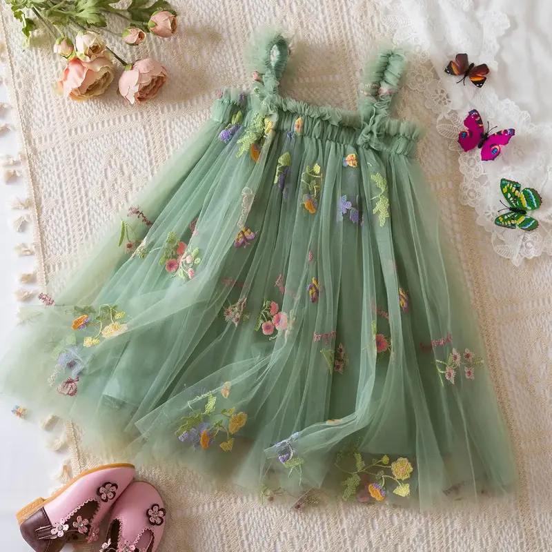 Flower Fairy Princess Summer Dress for Baby Girls Toddler Girls Mesh Dress Birthday Party Princess Tulle Girls Dress Suspende...