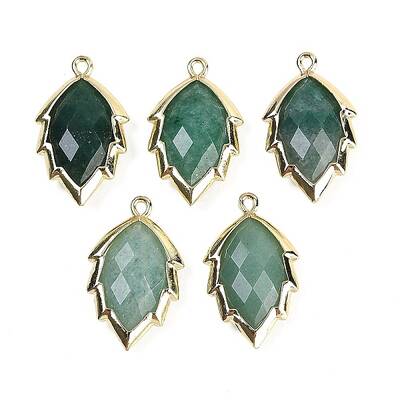 Natural Green Aventurine Faceted Leaf Pendants