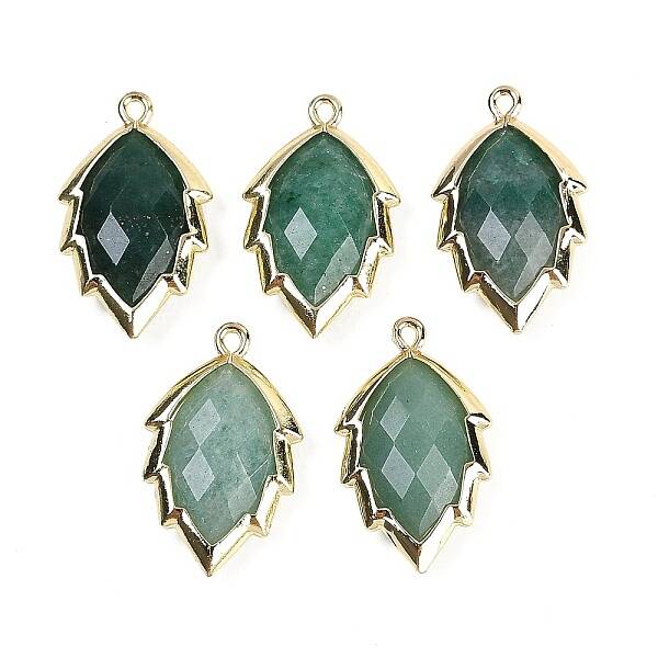 Natural Green Aventurine Faceted Leaf Pendants