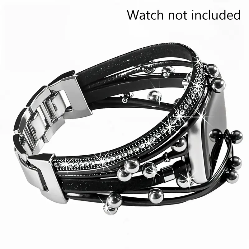 Boho Style Beaded Bracelet Strap Watch Band (Band Only), Fashionable Multilayer PU Leather Watch Band for Women, Smart Watch ...