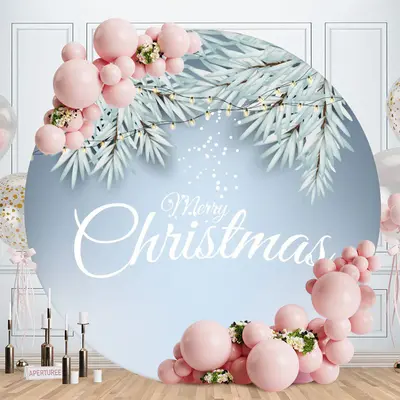 Light Blue Winter Leaves Round Christmas Backdrop - Aperturee