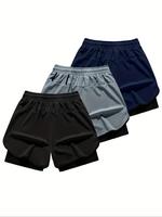 Men's 2 IN 1 Letter Print Shorts, Quick Drying Breathable Sports Shorts, Casual Comfy Men's Shorts for Summer