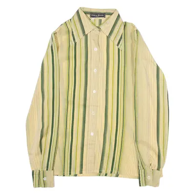 YVES DE ROCHE Womens Shirt Brown Striped Long Sleeve XXS