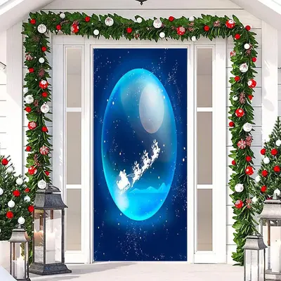 Blue Sparkle Santa Claus Door Cover For Christmas - Aperturee