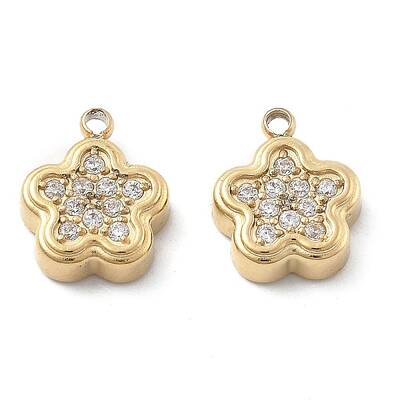 304 Stainless Steel Micro Pave Cubic Zirconia Charms