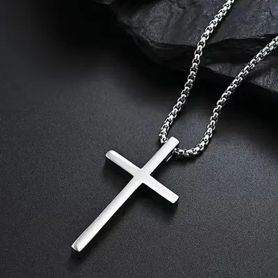 Titanium steel glossy cross necklace couple necklace punk hip hop necklace shiny necklace