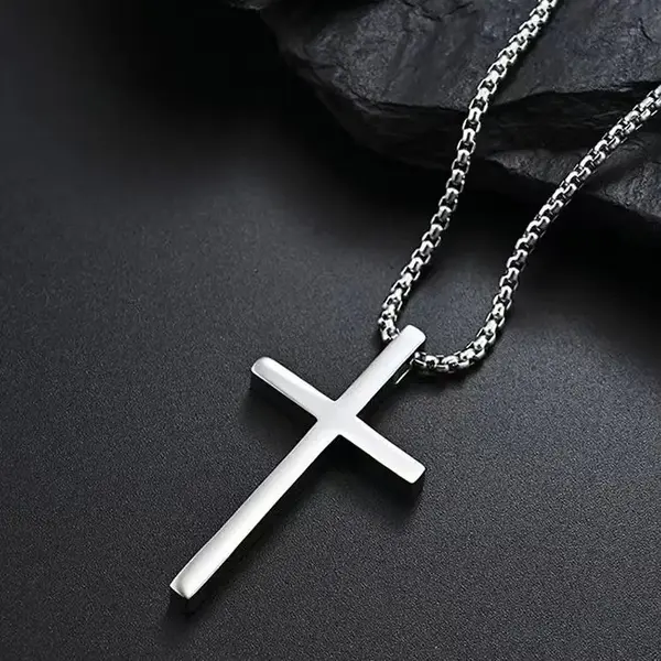 Titanium steel glossy cross necklace couple necklace punk hip hop necklace shiny necklace