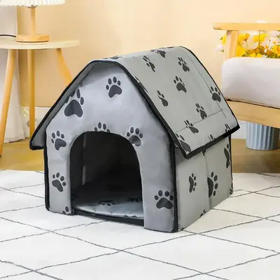 Foot Print Cute Pet House for Small Medium Dogs & Cats, Foldable Portable Warm Houses for Indoor Use