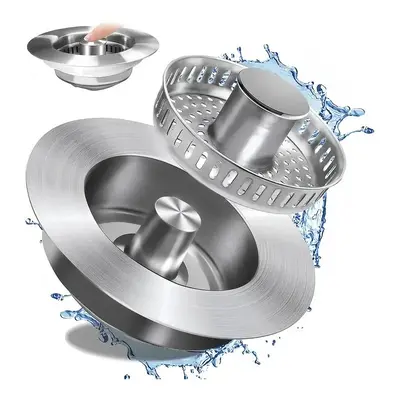 Multi-Functional Stainless Steel Sink Drain Strainer, 3-in-1 Pop-Up Basket and Stopper Combo, Anti-Clogging and Deodorizing, ...