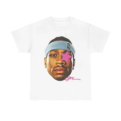 Allen Iverson Inspired Vintage Graphic T-shirt 90s Styled Retro Top with Hip-Hop Vibes and Comfortable Fit Crewneck Shortsl...