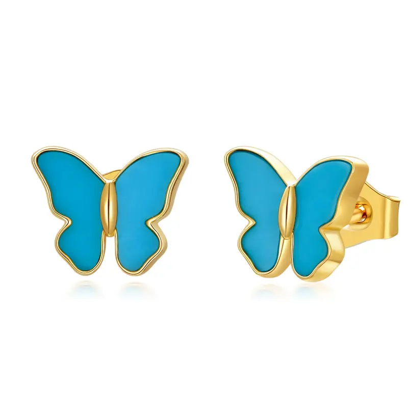 10K Gold Turquoise Butterfly Stud Earrings