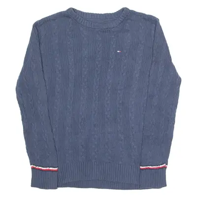 TOMMY HILFIGER Boys Jumper Blue Crew Neck Cable Knit L