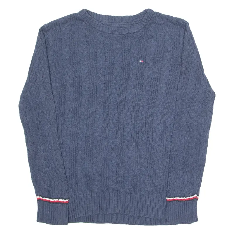 TOMMY HILFIGER Boys Jumper Blue Crew Neck Cable Knit L