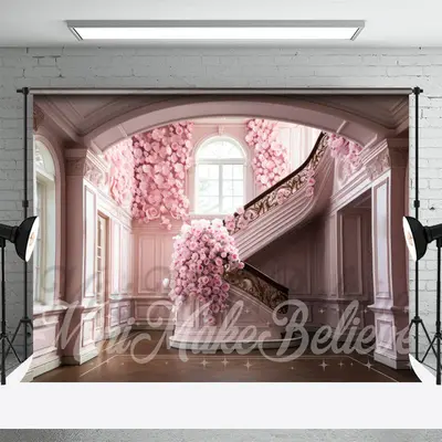 Rose Pink Castle Staircase Architecture Backdrop - Aperturee