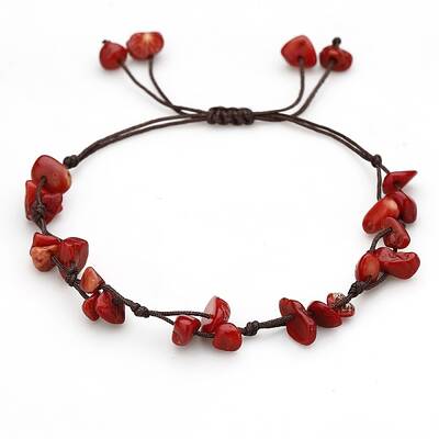 Synthetic Coral Braided Bead Bracelets