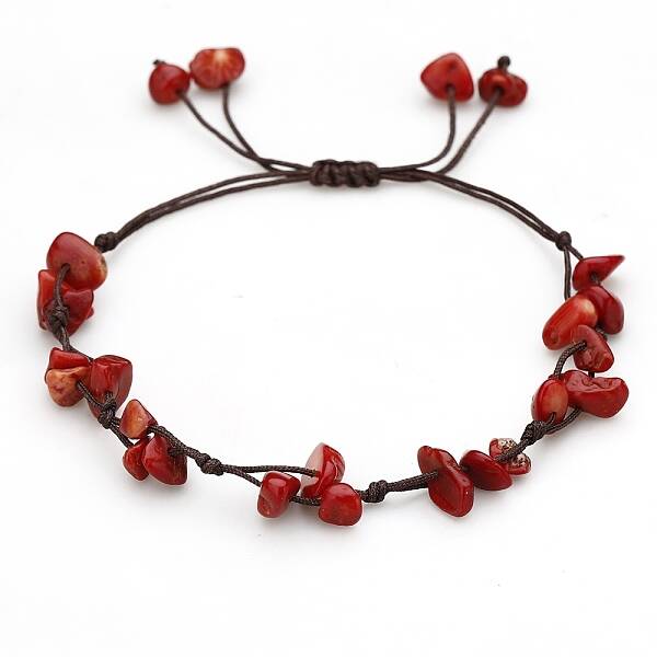 Synthetic Coral Braided Bead Bracelets