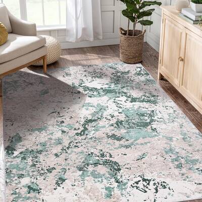 Garvee Floral Area Rug Non-Slip Low-Pile Washable Soft Fabric Lightweight Foldable Living Room Kitchen Bedroom