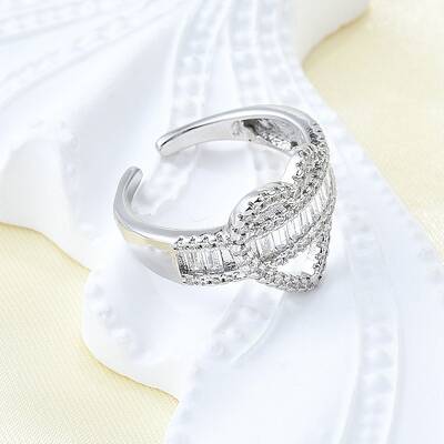 Brass Micro Pave Clear Cubic Zirconia Cuff Rings for Women